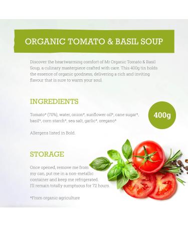 Mr Organic Tomato & Basil Soup - Organic Ingredients - Rich Flavour - Source of Fibre - 400g Tin x 12 - Buy Online on GoSupps.com