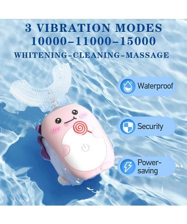 ANYCOVER Kids Electric Toothbrush with 4 Brush Heads | U-Shaped Design, IPX7 Waterproof, 3 Cleaning Modes | for 2-8 Years, Children's Sonic Toothbrush (Pink) - Buy Online on GoSupps.com