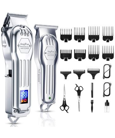 Hair Clippers for Men Full Metal Cordless Close Cutting T-Blade Trimmer Kit with LED Display Professional Hair Cutting Kit Beard Trimmer Barbers Men Women Kids Clipper Set Rechargeable Grooming Kit