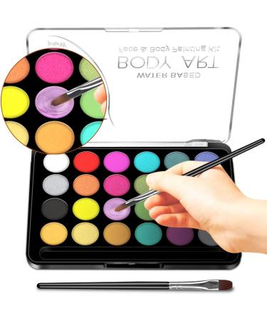 Kids Face Paint Kit - 32 Stencils, 24 Large Water Based Paints, 2 Brushes - Professional Quality, Hypoallergenic & Non-Toxic - Ideal for Halloween Parties - 24 Colors - Buy Online on GoSupps.com