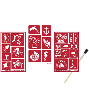 3 Armour Etch Over N Over Reusable Glass Etching Stencils | Nautical Theme | Paradise, Seashore, Sea Creatures Stencil| Set Includes Brush, Total 4 Items - Buy Online on GoSupps.com