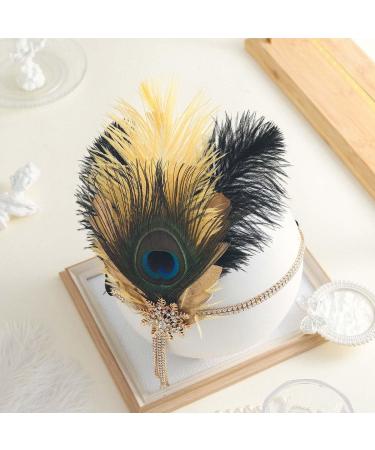 IYOU 1920s Gatsby Headband Black Peacock Feather Flapper Headpiece Rhinestone Vintage Prom Festival Costume Hair Accessories for Women - Buy Online on GoSupps.com