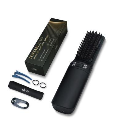 Hot Hair Straightener Brush Portable Mini Hair Straightener USB Rechargeable 6400MAH 2 in 1 Hair Straightener Comb with Anti-Scald Feature for Women & Men (Black)