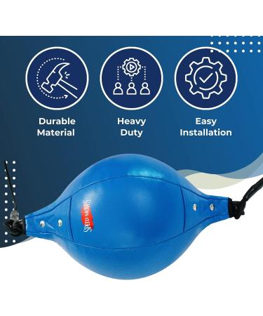 Blue PU Leather Double End Bag for Boxing | Fully Adjustable Cords | Quiet Punch Doorway Punching Bag with Air Pump | Installation Hooks & Manual Included - Buy Online on GoSupps.com