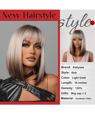 Kellynee Ombre Brown Bob Wig - Dark Roots with Light Gold to Chestnut Tips | Heat Resistant Synthetic Hair for Women | Stylish for Daily Wear & Special Occasions - Buy Online on GoSupps.com