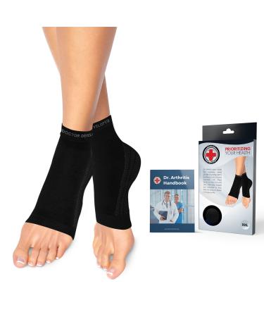 Doctor Developed Copper Infused Foot Compression Sleeves/Plantar Fasciitis Socks PAIR and Doctor Written Handbook 2XL (Black)
