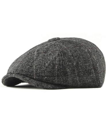Charmylo Newsboy Cap Gatsby Baker Boy Hat Flat Caps Tweed Adjustable Peaky Herringbone Cloth Cap Hat Grey 6 3/4-7 1/2
