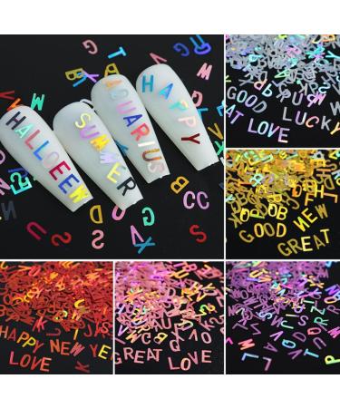 Gzmayuen Holographic Nail Art Stickers - 12 Color Glitter Alphabet Sequins Flakes for Stunning Nail Designs - Buy Online on GoSupps.com