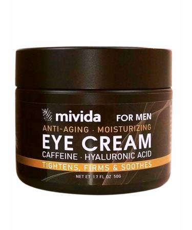 mivida Eye Ceam For Men | with Caffeine and Hyaluronic Acid | Men's Anti aging Moistuerizer to Reduce Wrinkles  Fine Lines  Dark Circles and Puffiness 1.7 fl oz