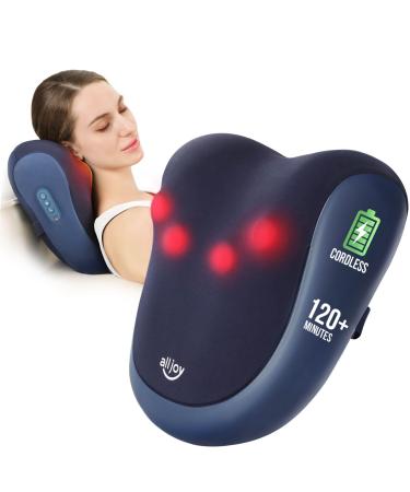 AllJOy massage device Neck massage device with heat function wireless shiatsu back massage device massage pillows for the neck back with 3D-rotating massage heads gifts blue