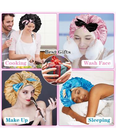 Jumbo Reversible Silk Satin Bonnet for Black Women - Adjustable Extra Large Night Cap for Braids and Curly Hair - Black Pink - Buy Online on GoSupps.com