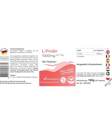 Vitamin trend Lproline 1000mg 180 vegan tablets STOCK FOR 3 MONTHS Highdose amino acid Vitamintrend - Buy Online on GoSupps.com