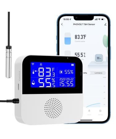 WiFi Hygrometer Thermometer Sensor with External Probe,Aquarium Thermometer,Wireless Digital Monitor Real-time sync Update, Backlight LCD,Work with Tuya app,for Home Greenhouse,Fish Tank, Refrigerator