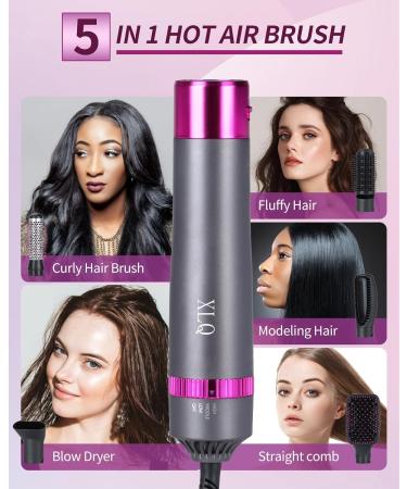 XLQ 5in1 Blow Dryer Brush for Women - Multifunctional Styler with Negative Ion Technology - Detachable Straightener and Curling Attachments - Black Purple Upgrade Gift Box - Buy Online on GoSupps.com