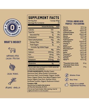Earth Fed Muscle Nocturnal Casein Protein Powder Dark Chocolate Protein Powder with Whey Blend 18g Protein Sugar Free Gluten Free Nighttime Recovery Protein Poweder 2lb 23 Servings - Buy Online on GoSupps.com