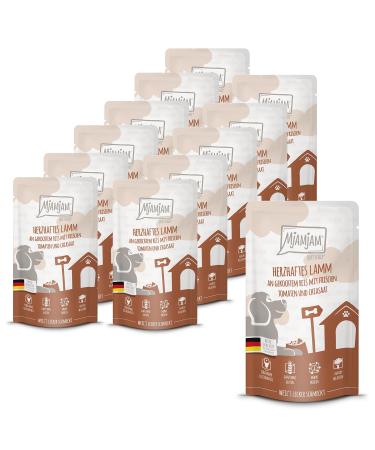 MjAMjAM - Premium wet food for dogs - Quetschie - tasty lamb meat accompanied by cooked rice fresh tomatoes and chia seeds pack of 12 (12 x 125g)