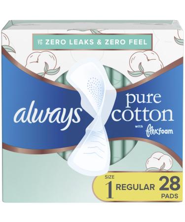 Always Pure Cotton With Flexfoam Pads For Women Size 1 Regular Absorbency With Wings 28 Count Size 1 28 Count