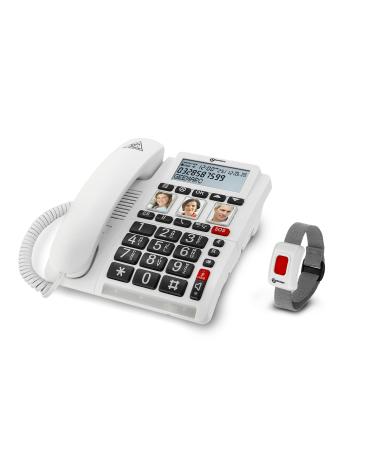 Geemarc CL610 - Emergency Response Telephone and its Waterproof SOS Bracelet with Amplified Receiving Volume and Customisable Photo Memories - Ideal for Elderly People Leaving Alone - UK Version
