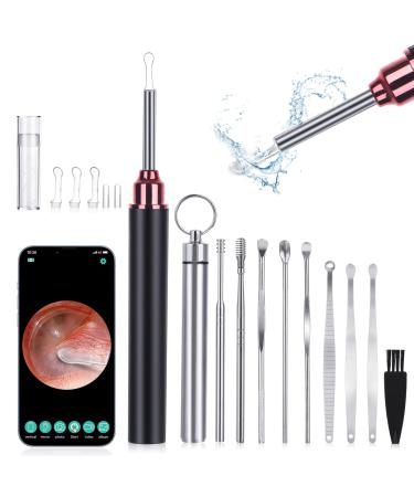 Ear Wax Removal Tool Ear Cleaner Camera with 10 Pcs Ear Set 1080P HD Smart Rechargable Ear Otoscope with 6 LED Lights Ear Cleaning Kit Compatible with iPhone  Andriod Phones and Tablets(Black)