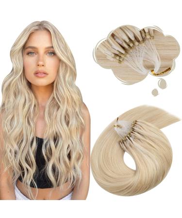 Moresoo Microring Extensions Real Hair Blond 35 cm Loop Extensions Real Hair #P14/613 Strawberry Blond Mixed with platinum blonde Microring Extensions Blonde Seidig just 1g/s 50g/pack 35 cm 1.Microring #14/613