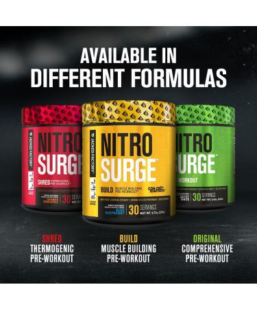 Jacked Factory Nitrosurge Build Pre Workout with Creatine - Intense Energy & Muscle Pump - 30 Servings Blue Raspberry - Buy Online on GoSupps.com