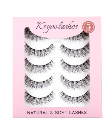 KSYOO Natural Look False Eyelashes - 5 Pairs of 14mm Soft Small Faux Mink Wispy Lashes for Daily Makeup - Buy Online on GoSupps.com