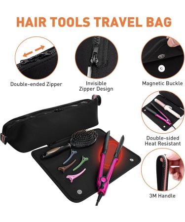 2-in-1 Hair Tools Travel Bag & Heat Resistant Mat | Organizer for Flat Irons & Curling Irons - Black - Buy Online on GoSupps.com