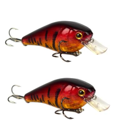 Tackle HD 2-Pack Square Bill Crankbait, 2.75" Lipped Rattle Crankbaits with Fishing Hooks, Top Water Fishing Lures for Crappie, Walleye, Perch, or Bass Fishing Red Craw