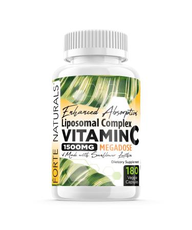 FORTE NATURALS High Dose Vitamin C 1500mg Liposomal C Complex Supplement with Sunflower Lecithin Capsules Supplements Clogged Milk Sunflower Lecithin 180 Capsules Celebration Vitamins