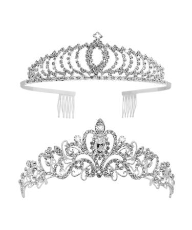 Vofler Tiaras and Crowns 2 Pack Crystal Rhinestone Headband Headpiece Hair Jewelry for Women Ladies Girls Bridal Bride Princess Queen Birthday Wedding Pageant Prom Halloween Costume Party Silver