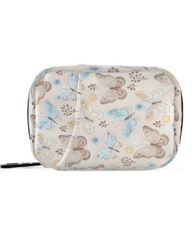 Pfrewn Pill Organizer Case 7 Day Butterflies and Flowers Retro Travel Pill Box with Zipper Portable Small Weekly Vitamin Medicine Supplement Holder Pouch Bag