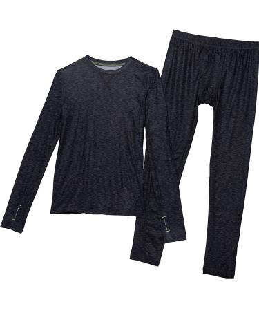 Cuddl Duds Climatesmart Boys Warm Baselayer Top & Bottoms 2 Piece Thermal Set Long Sleeve Shirt and Pants Medium Grey Space Dye