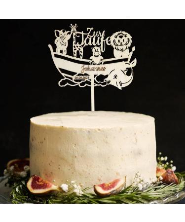 Personalized Noah's Ark Baptism Cake Topper - Custom Name & Date - Unique Cake Decoration for Baptism Celebrations - Buy Online on GoSupps.com