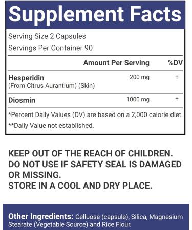 VitaCosmoX Diosmin Hesperidin 1200 mg Complex 180 Capsules Citrus Bioflavonoids Rich Fruit Extract 100% Vegetarian Non-GMO & Gluten Free Diosmin Supplement with Max Strength - Buy Online on GoSupps.com