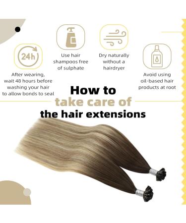 Ugeat Real Hair Extensions - Dark Brown to Chestnut Brown & Light Blonde Ombre U-Tip Keratin Extensions 45cm 50g 18 Inch #4/6/613 - Buy Online on GoSupps.com