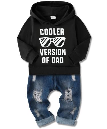 Amissz Baby Boy Clothes Toddler Boys Outfit 1-6T Infant Letter Printed Sweatshirt Fashion Long Sleeve Hoodie Tops Ripped Jeans Set 2PC 12-18 Months Black - Buy Online on GoSupps.com
