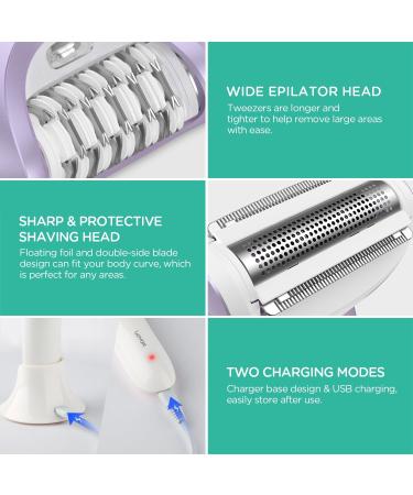 VOYOR Cordless Rechargeable Epilator with 30 Tweezers - 3 in 1 Hair Removal Device for Women - Electric Lady Shaver and Foot File Included - Purple BM300 - Buy Online on GoSupps.com