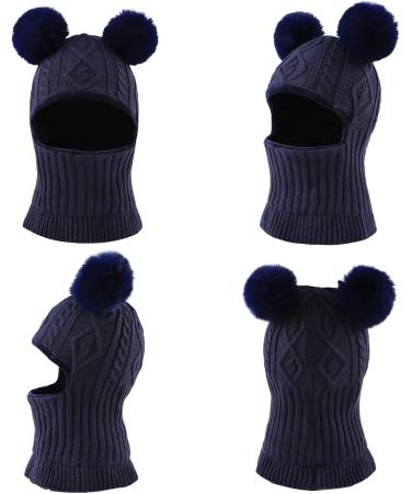 XIAOHAWANG Winter Warm Baby Hood Hat with Fleece Lining - Navy Blue Pompom | For Toddler Boys Girls 6-24 Months - Buy Online on GoSupps.com
