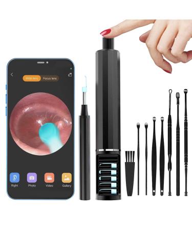 Ear Wax Removal Ear Cleaner with 8 Pcs Ear Wax Cleaning Kit Ear Camera 1080P with 6 LED Lights Earwax Removal Tool for iPhone iPad Matte Black