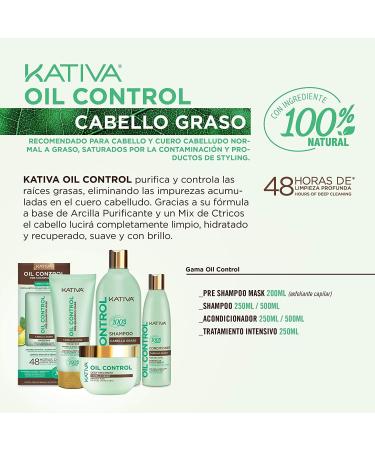  KATIVA Kativa Oil Control Kit for Oily Hair 3 x 50 ml | Contains: pre-shampoo shampoo and conditioner | Controls oily partings | Purifying Clay a blend of citrus fruits and menthol - Buy Online on GoSupps.com