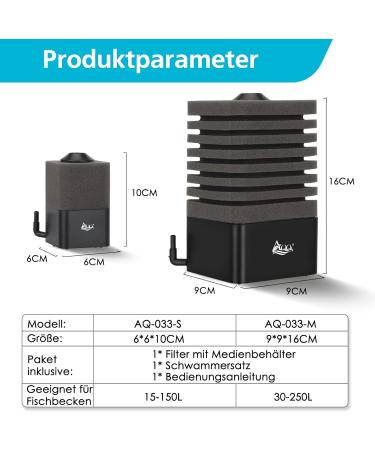 Buy AQQA Aquarium Sponge Filter - Quiet Internal Filter for 15-150L - Optimal Biological & Mechanical Filtration - Buy Online on GoSupps.com