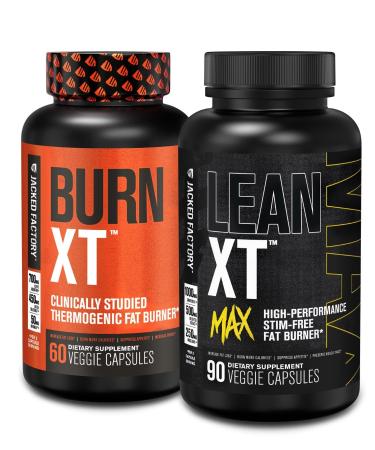 Jacked Factory Burn-XT Clinically Studied Fat Burner & Weight Loss Supplement (60 Capsules) Lean-XT Max - High-Performance Stim-Free Fat Burner (90 Capsules)