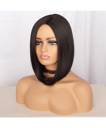 PORSMEER Short Bob Synthetic Hair Wigs with Bangs 12 Inch Natural Brown Wigs Straight Hair Wig - Buy Online on GoSupps.com