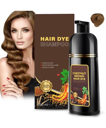 Chestnut Brown Hair Dye Shampoo Hair Color Shampoo for Women Men Gray Coverage Herbal 3 in 1 Hair Dye 500ml (Chestnut Brown)