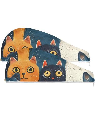 Buy Painting Cats Hair Towel 2 Pack | Super Absorbent Quick Dry Hair Turbans for Women & Girls - Buy Online on GoSupps.com