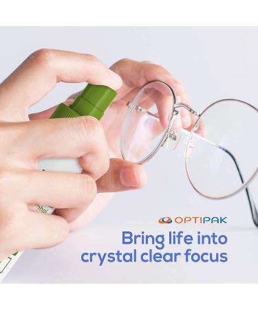 OPTIPAK Lens Cleaner Spray Kit - Eco Friendly Biodegradable Solution for Eyeglasses, Lenses, Screens - Streak Free Formula - 4oz & 1oz Bottles, 4 Microfiber Cloths - Buy Online on GoSupps.com