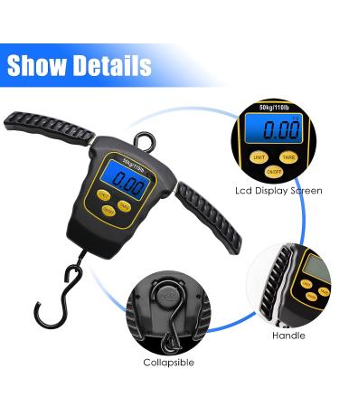 CyberDyer 110lb Digital Portable Fishing Scale with Backlit LCD Display - Luggage Weigher & Fishing Gift for Men - Black/Yellow - Buy Online on GoSupps.com