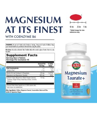 Buy KAL Magnesium Taurate+ 400 mg - 90 Tablets for Optimal Health - Buy Online on GoSupps.com