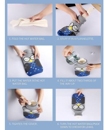 2L Hot Water Bottle with Cover for Neck & Shoulder Pain Relief - Hot/Cold Compress Rubber Bag for Hand/Feet Warmer - Blue Owl Design - Gift for Women, Parents, Children - Buy Online on GoSupps.com