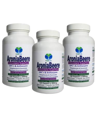 Aroniabeans OPC + antioxidants (radical catcher) + vitamins C + E + K - 360 (3x120) capsules - anthocyan + flavonoids for immune system & immune system - pure nature without additives - Germany.26855-3 120 pieces (3 pack)